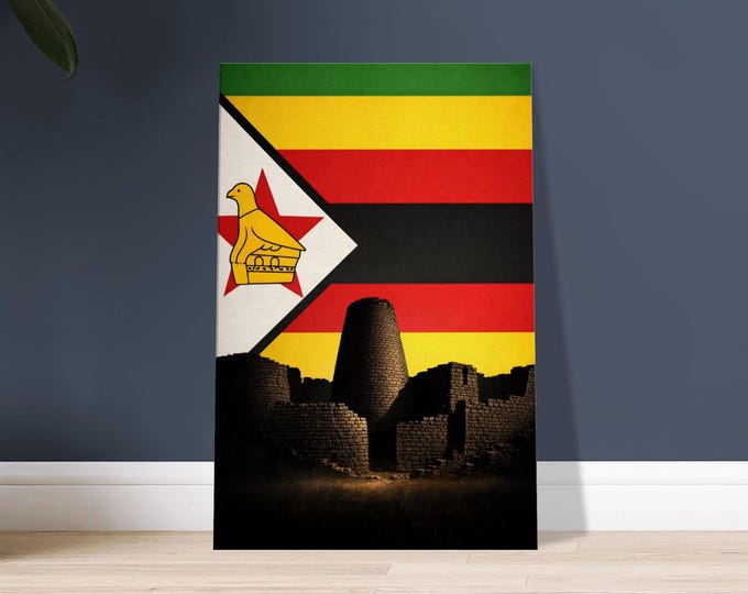 Zimbabwe Flag Canvas Print: Ruins African Wall Art