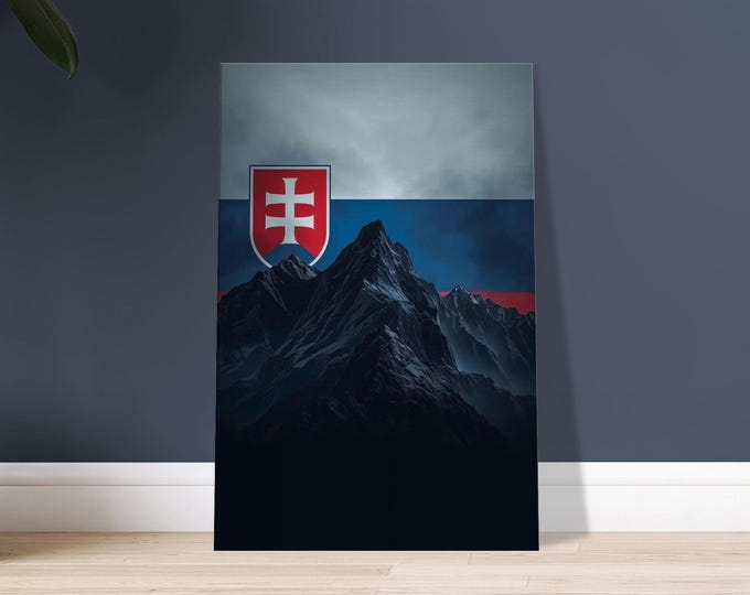 Slovakia Canvas – High Tatras Mountain & Flag Emblem | Modern Travel Poster Wall Art