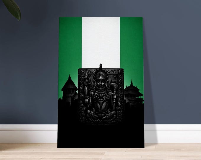 Nigeria Canvas Print - Benin Bronze & Flag African Wall Art