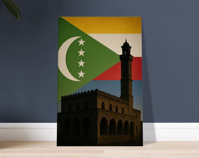 Comoros Canvas Wall Art - Crescent Moon Moroni Minaret Minimalist Island Decor Print