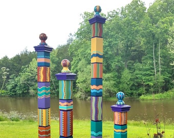 Garden Art Totems, Garden Stake, Gift for Gardner, Colorful Garden Décor, MADE TO ORDER