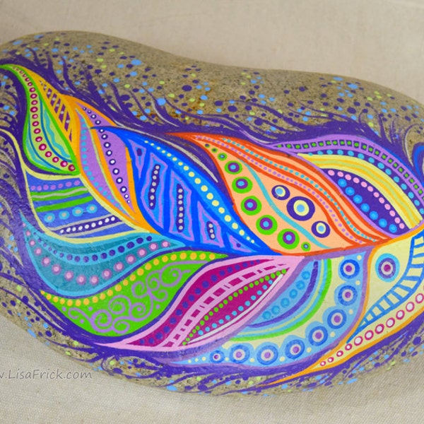 Paint Rock-Feather Doodle Zentangle