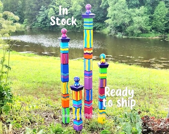 Garden Art Totems, Lawn Art, Gift for Gardener, Garden Stake, Garden Décor, Ready to ship, Colorful Totem, Garden Art Totems, Garden Décor