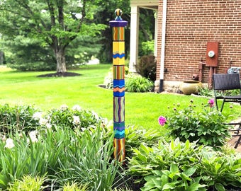 XL Garden Totem, 66" Tall, Earthy Color Scheme, Handcrafted Wood Yard Decor