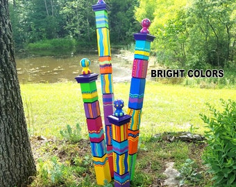 Garden Art Totems, Garden Stake, Gift for Gardner, Colorful Garden Décor