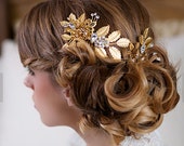 Gold Hair Pin and Comb set, Wedding Flower Headpiece,Crystal Flower Bridal Hair Accessories, Gold Leaves Headpiece, Hair Vine, STYLE 105