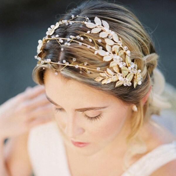 Wedding Head Piece, Bridal Hair piece, Gold wedding crown, gold leaves headpiece, Leaves Crown, wedding headband, gold wedding hair piece