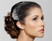 Birdcage Veil, black blusher veil, Bridal Veil, Silver Crystal Bridal Comb, Bandeau Birdcage Veil, Rhinestone Blusher veil, Bird Cage Veil