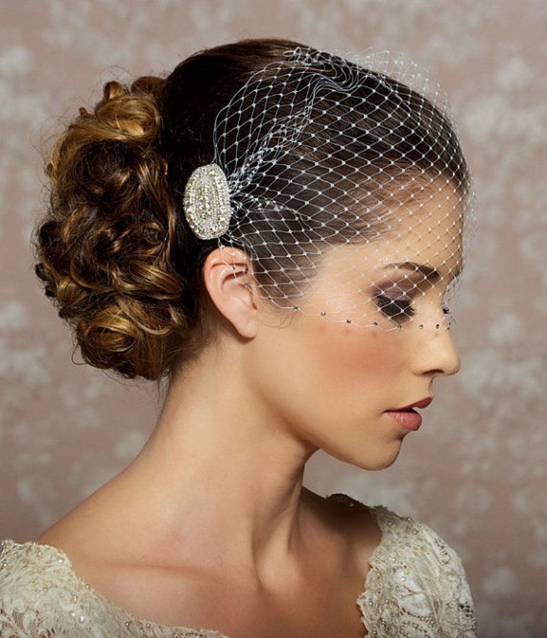 Gold Birdcage veil Wedding Veil crystal Bandeau Bird cage Veil Crystal Veil Bird Cage Veil Wedding Birdcage veil Gold veil Viser Veil