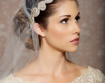 Juliet Cap Veil Vintage Inspired Tulle Veil, Juliet Veil, Rhinestones, Crystals, Art Deco - Made to Order - TARA