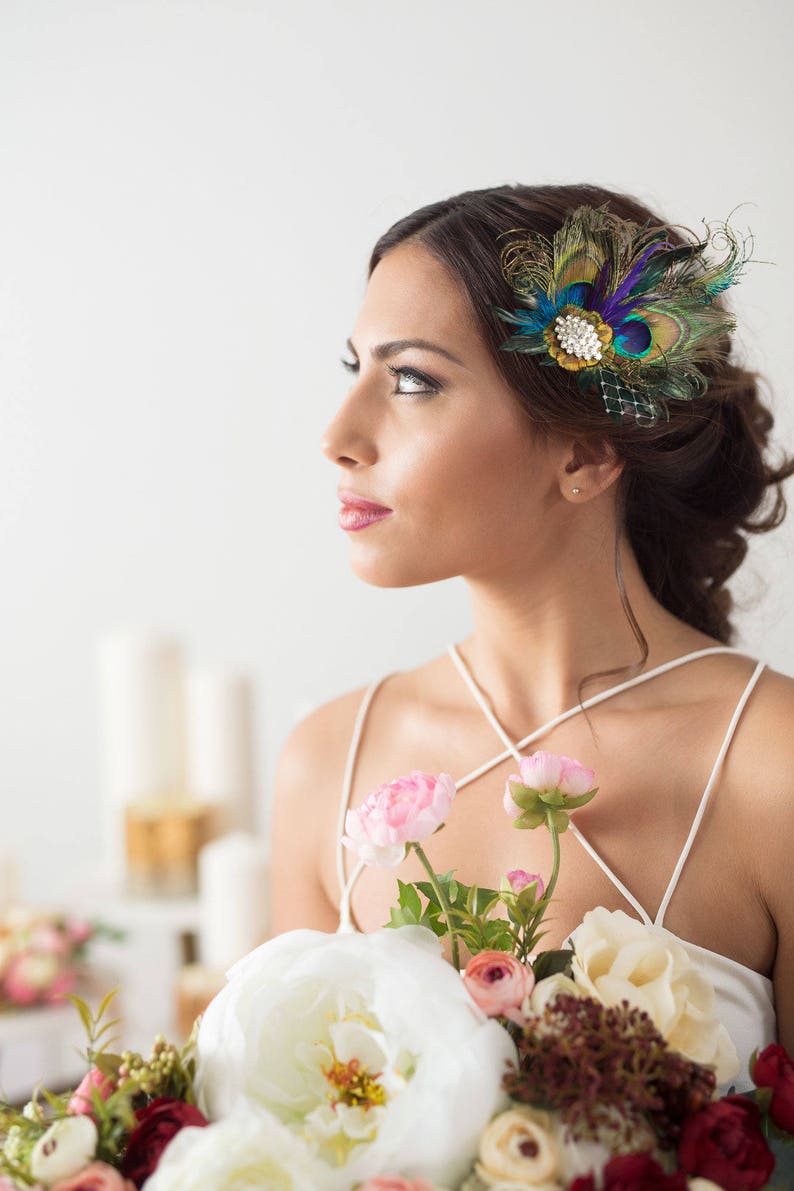 Cute Peacock Feather Bridal Wedding Hair Clip Headpiece Hair Accessory *A