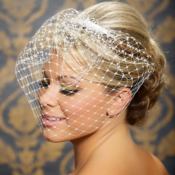 Ivory Birdcage Veil, English Merrywidow Veil,  Bird Cage Veil, Blusher Veil, Bridal Veil - 12" - Made to Order