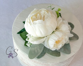 CT02 White Peony & Tea Roses Silk Flowers Cake Topper, READY TO SHIP Wedding Cake Topper, Shower Cake Topper, Floral Table Centerpiece