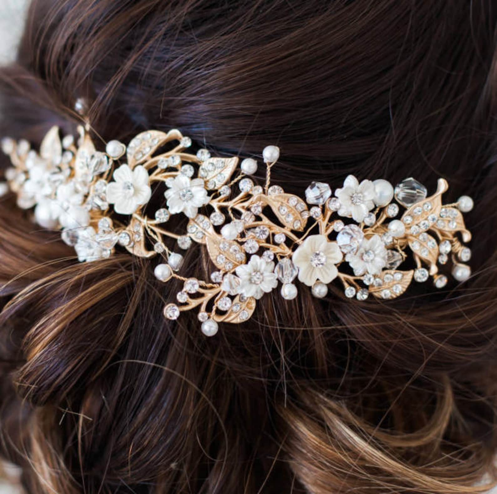 Wedding Hair Accessories Bridal Headpiece Gold Flower Etsy