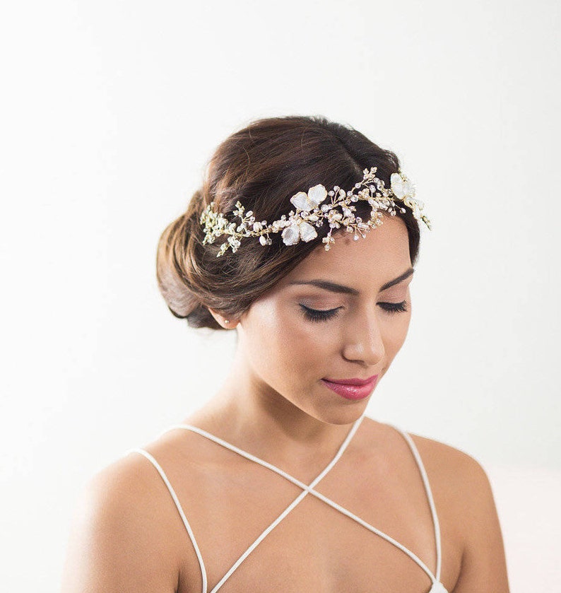 Gold Bridal back piece Gold leaf hair piece gold hair vine Etsy