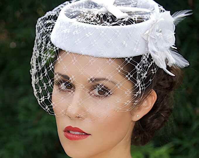 SALE White Bridal Hat Veil Hat Bridal Head Piece Birdcage Etsy