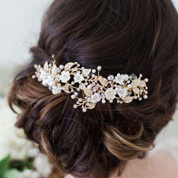 Wedding Hair Accessories, Dainty Bridal Headpiece, Gold Flower Headpiece Hair Clip, Updo Headpiece, Bridal Accessories, bridal back piece