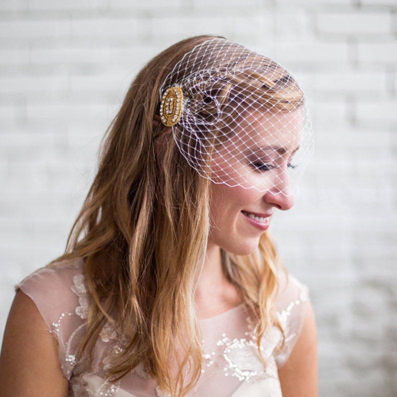 Gold Birdcage veil Wedding Veil crystal Bandeau Bird cage Veil Crystal Veil Bird Cage Veil Wedding Birdcage veil Gold veil Viser Veil