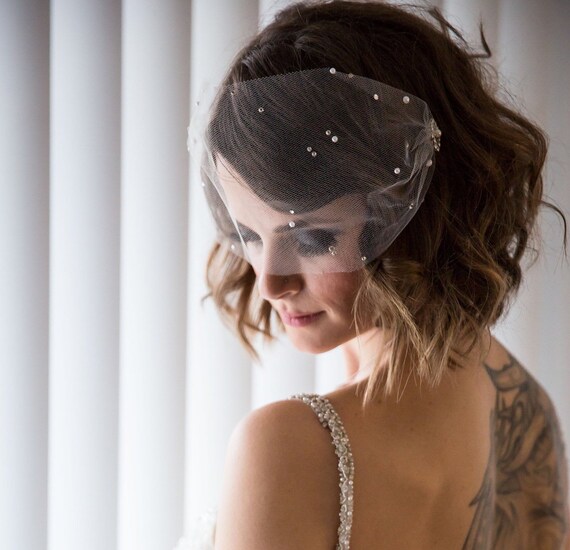 Crystal Birdcage Veil Tulle Pearl Bandeau Birdcage Veil Bird Etsy