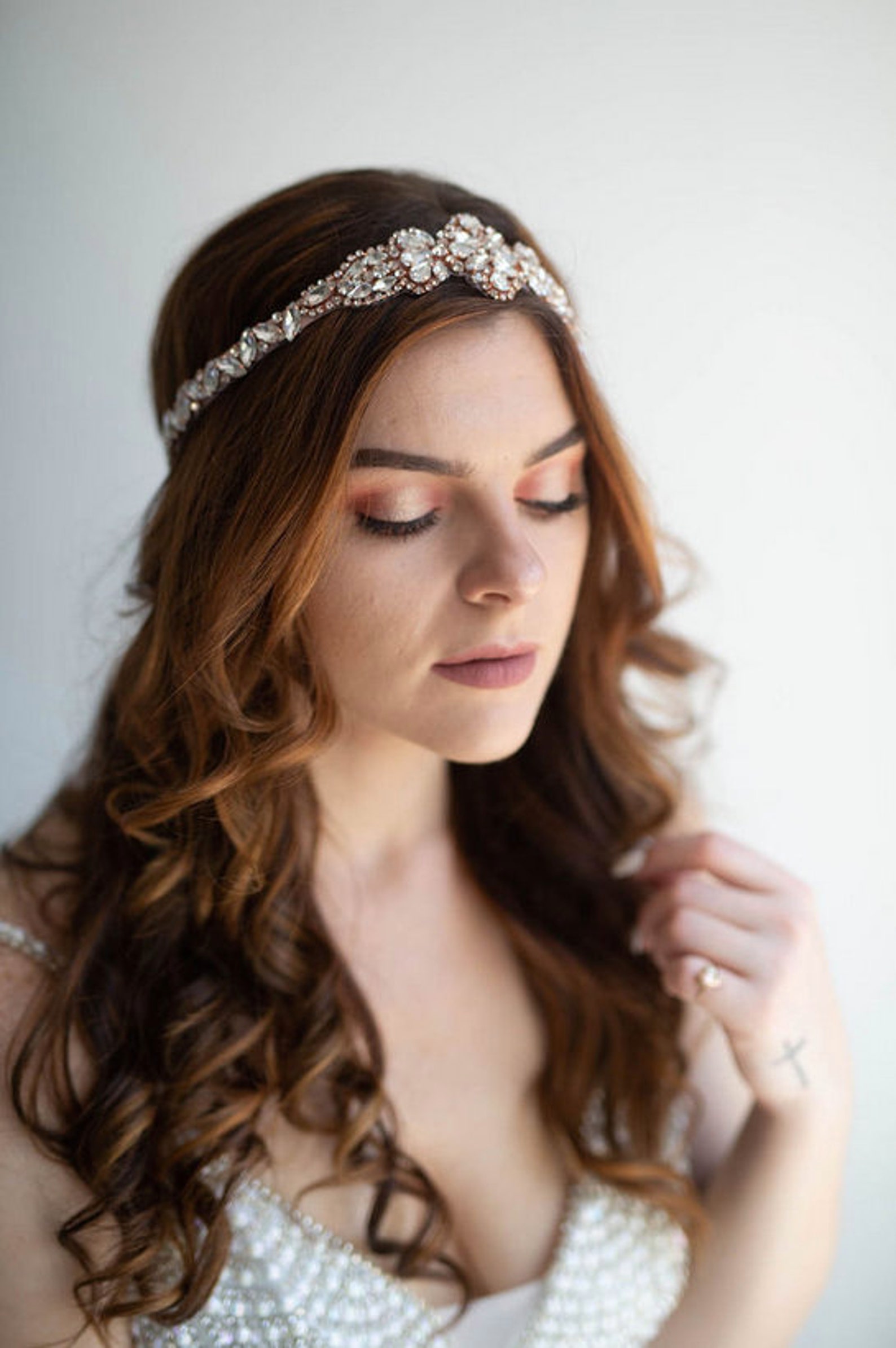 Rose Gold Crystal Bridal Headband Rose Gold Bridal Headpiece | Etsy