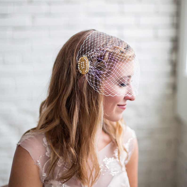 Gold Birdcage veil Wedding Veil crystal Bandeau Bird cage Veil Crystal Veil Bird Cage Veil Wedding Birdcage veil Gold veil Viser Veil