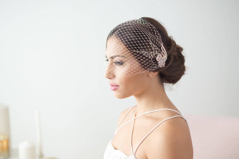 Rose Gold Birdcage Veil Bridal Veil Bridal Comb Bandeau Etsy