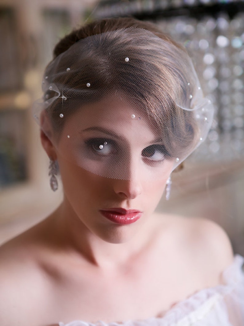 Pearl Birdcage Veil Tulle Bandeau Birdcage Veil Bird Cage Etsy