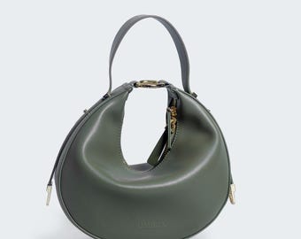 Bolso de hombro Lunar Crescent / Bolso de piel lisa en forma de media luna / Bandolera de 3 formas / Bolso de mano para mujer / Regalo para ella (Reino Unido)