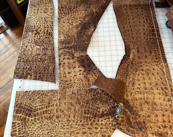Embossed Alligator Leather Scraps – Brown Upholstery Remnants for Crafts Bags