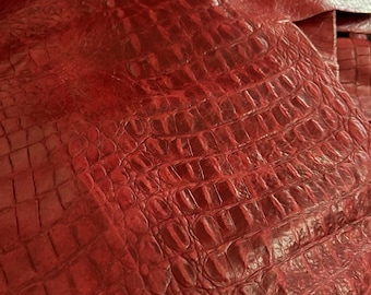 Red Crocodile Embossed Leather — Sold by the Pound — Deep Red Exotic Print Craft Leather Sheets