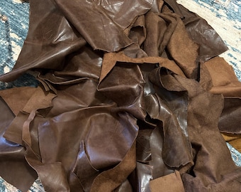 Genuine Full Grain Leather Scraps – Brown Offcuts for Crafting, Upholstery, DIY Projects
