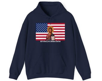Hoodie met Amerikaanse vlag Jesus Icon | Religieus patriottisch sweatshirt