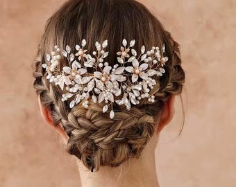 Goud zilver parel kristal bloem bruids haarkam, bruiloft haarsieraden