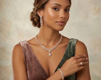 Gouden stokbrood bruidssieradenset, peergeslepen druppelketting, armband, oorbellen, ring