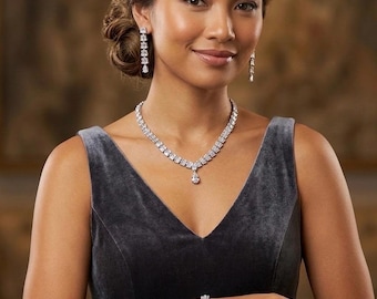 Zilveren bruidssieradenset met zirkonia, 4-delige ketting met elfenbloemen, armband, oorbellen, ring