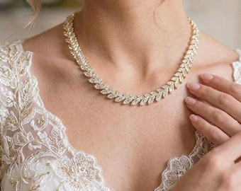 Gouden marquise kristal bruidssieradenset, 3-delige ketting armband oorbellen, Elven bloemdessin