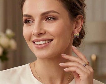 18k vergulde H-vorm hanger ketting oorbellen set | Pave CZ geometrische vatsieraden