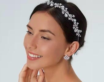 Crystal Vine Leaves bruids haarband, zendspoel bruiloft tiara, damesfeestaccessoire (goud/zilver)