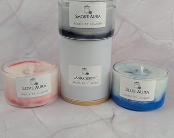 Aura Series Unscented Glass Candle – Handmade Designer Candle – Smoke Aura – Love Aura – Blue Aura – Modern Decorative Candle – Gift Idea