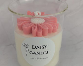 Daisy Candle Rosé in a Glass – Handmade Daisy Candle – Spring Decorative Candle – Gift Idea for Women – Floral Candle with Gift Box