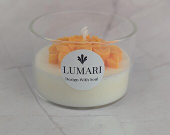 Orange Flower Candle in a Glass – Handmade Flower Candle – Summer Decorative Candle – Gift Idea for Women – Fresh Home Decor – Lumar