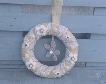 Spring Country House Wreath – Handmade Jute Wreath with Felt Flowers – Rustic Wall Decor – Natural Easter Wreath – Gift Idea | LUMARI
