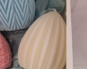 Easter Candle Set of 3 – Egg Design Candles in Gift Box | Pastel Blue, Pink, Cream | Easter Table Decoration, Spring | Handmade Candles | Lumar