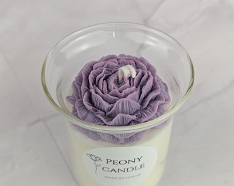 Purple Peony Candle in a Glass – Handmade Peony Candle – Elegant Decorative Candle – Gift Idea for Women – Luxury Floral Candle