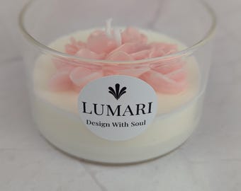 Rose Flower Candle in a Glass – Handmade Rose Candle – Romantic Gift Idea for Women – Flower Candle – Lumari Design With Soul