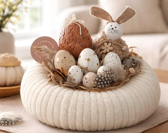 Handmade Easter wreath with rabbit & candle Easter egg | Easter decoration table wreath | Easter decorative wreath | Gift idea | LUMARI