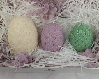 Easter Egg Candle Set – 3-Piece Gift Box Pastel | Handmade Flower Egg Candles | Easter Table Decoration Spring | Easter Gift Idea | Lumari