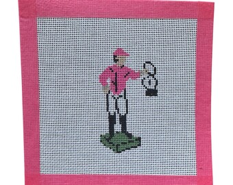 Mini toile de couture pour jockey de pelouse | maille 18 | Mini toile peinte à la main | Broderie équestre | Décoration de style Kentucky