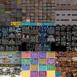 May include: A collection of miniature figurines and models, including fantasy creatures, soldiers, and vehicles. The image features various packs labeled "Organized Files" and "Constantly Updated", with the text "Lord of the Print" visible. The color palette includes shades of gray, brown, and blue.