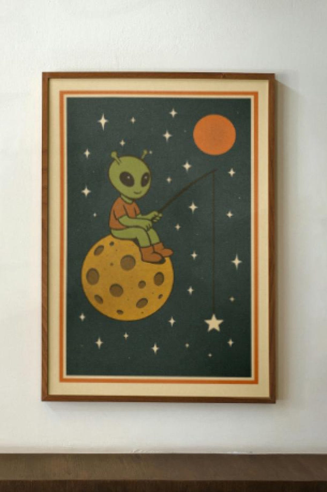 Gone Fishing Alien Space Print | Vintage Cozy Whimsical Wall Art ...